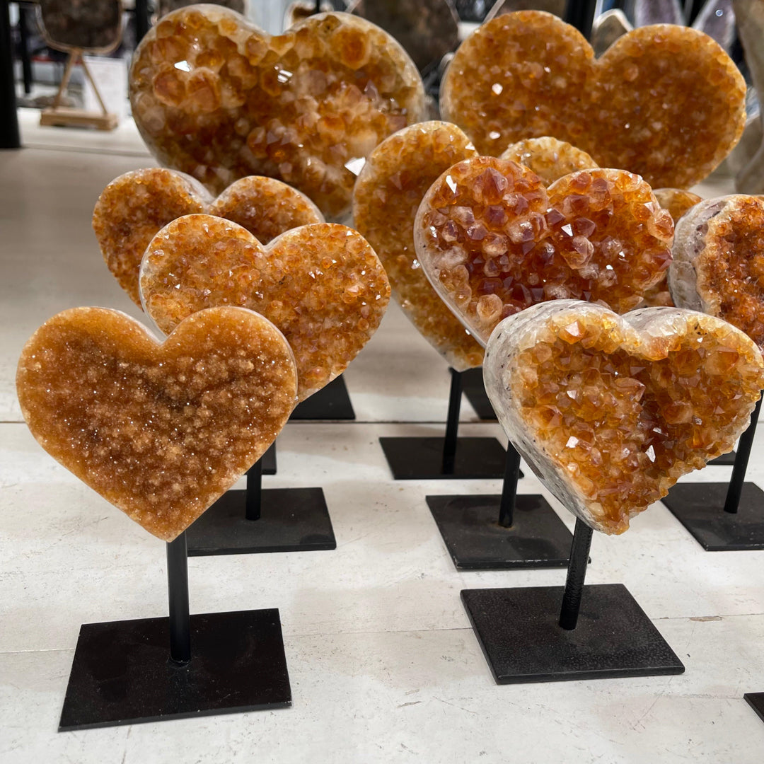 Citrine Druze Hearts on Metal Stands - AA