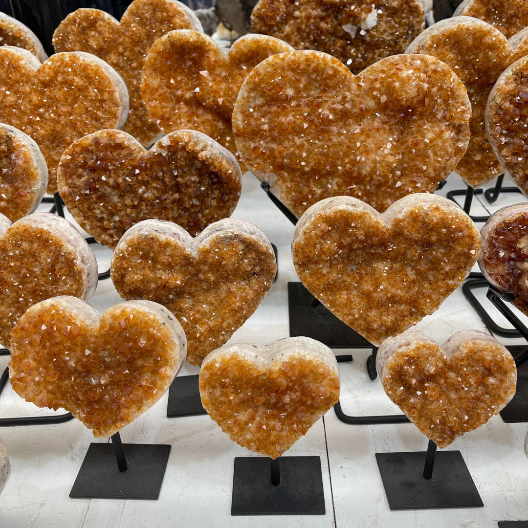 Citrine Druze Hearts on Metal Stands - AAA