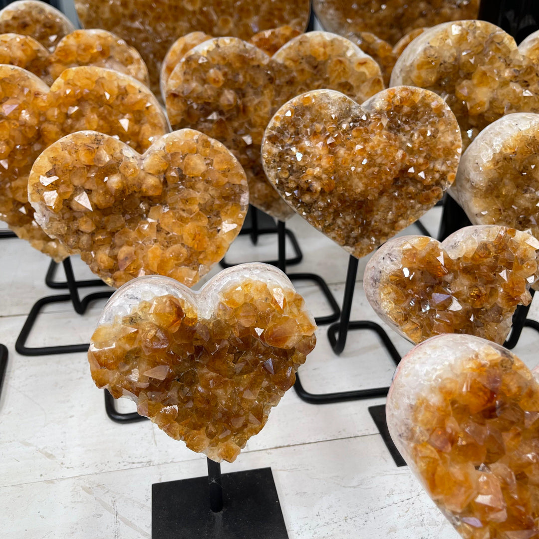 Citrine Druze Hearts on Metal Stands - A
