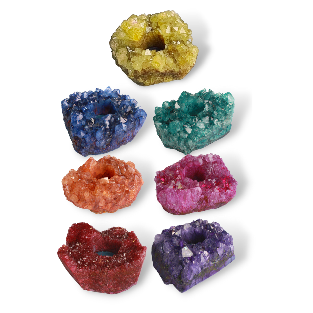 CANDLE HOLDER - Amethyst Druze Colors, Tinted, Q1