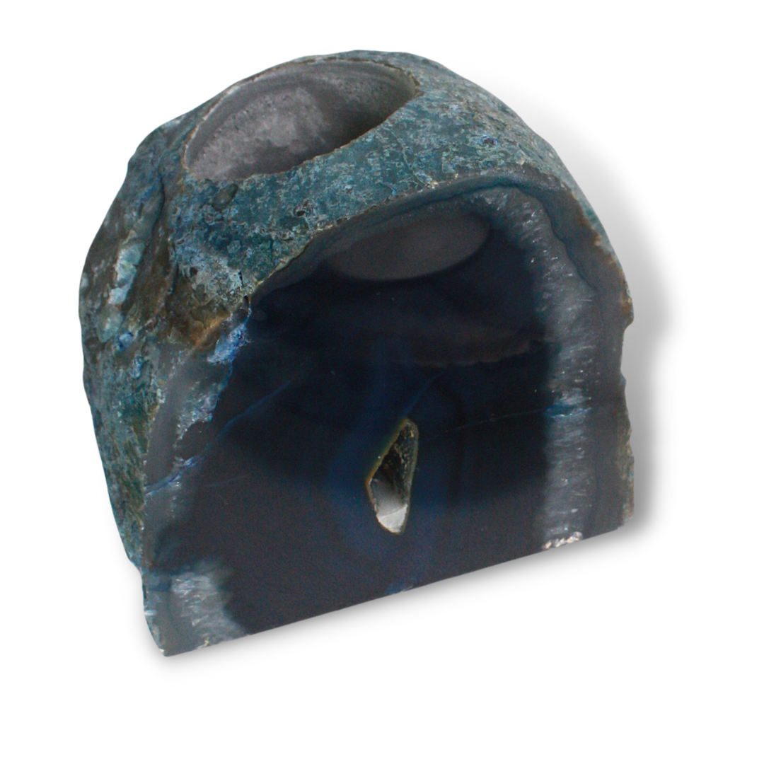 CANDLE HOLDER - Agate Blue Color, Polished, Q1