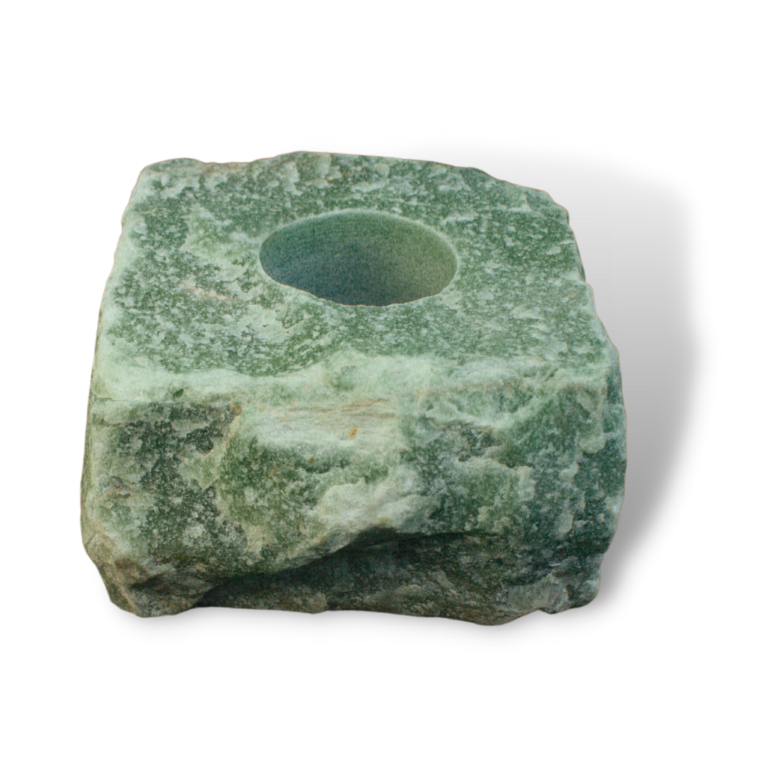 CANDLE HOLDER - Green Quartz, Natural, Q1