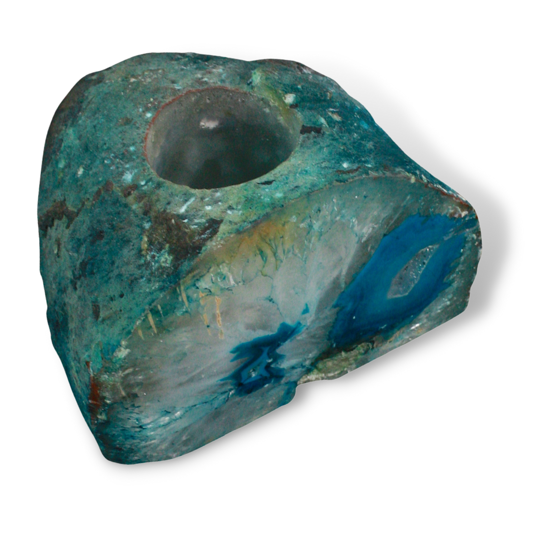 CANDLE HOLDER - Agate Teal Color, Polished, Q1