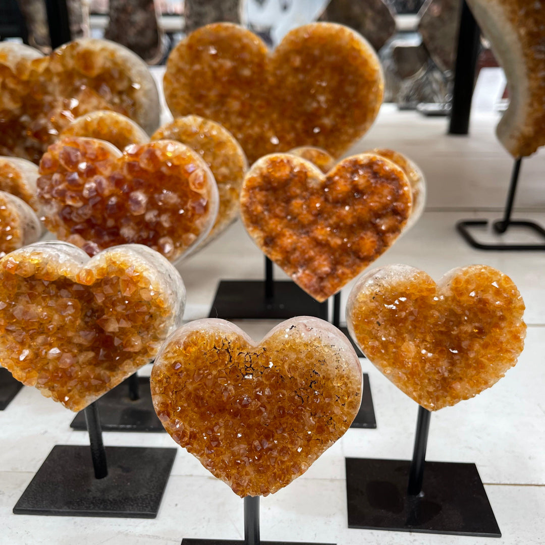 Citrine Druze Hearts on Metal Stands - AA