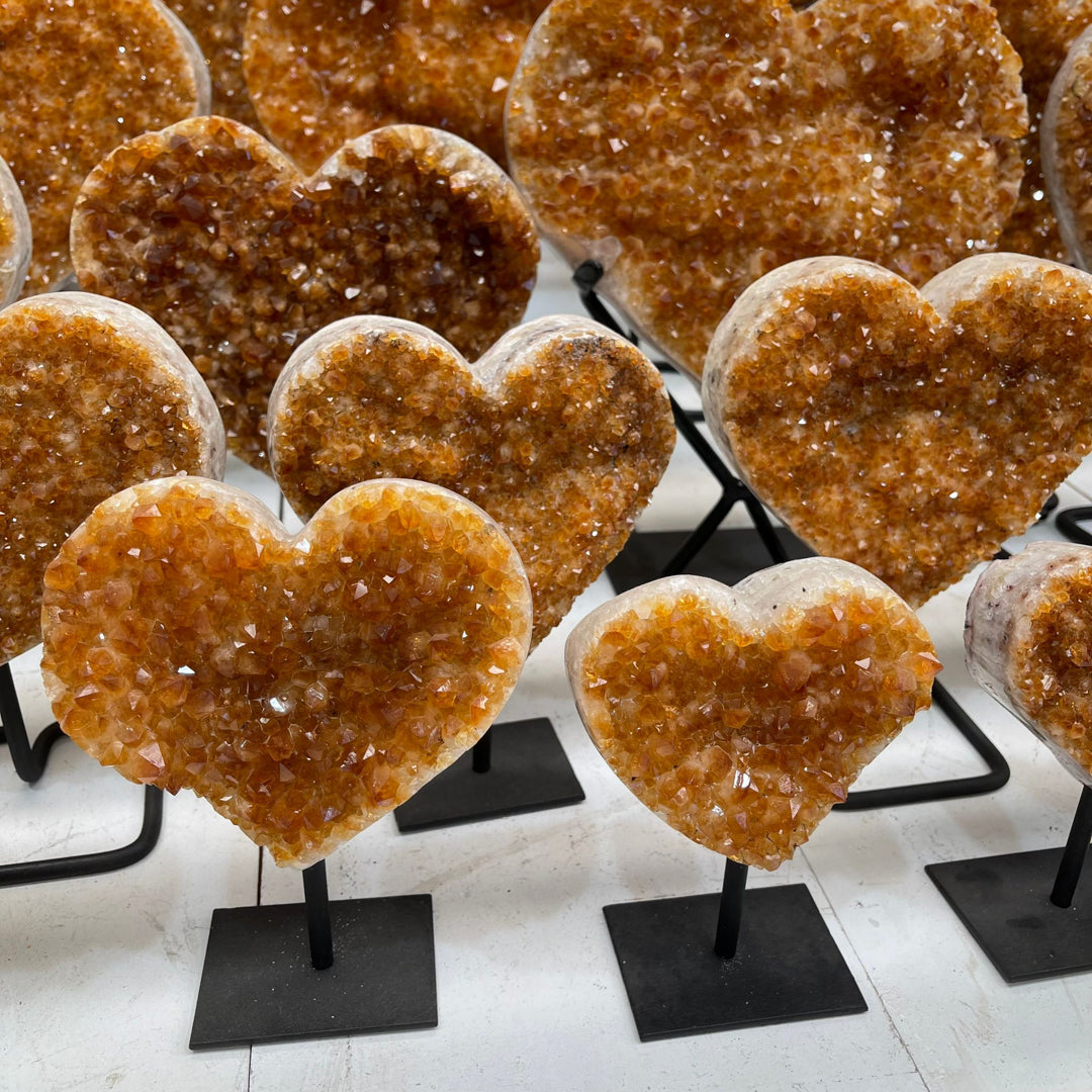 Citrine Druze Hearts on Metal Stands - AAA